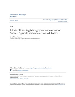 Effects of Housing Management on Vaccination Success Against Eimeria Infection in Chickens Louis Wilson Benton University of Mississippi