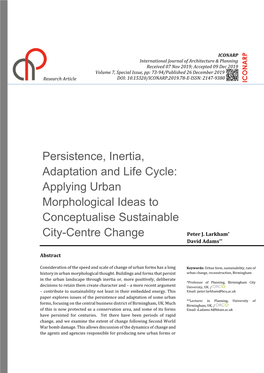 Persistence, Inertia, Adaptation and Life Cycle: Applying Urban Morphological Ideas to Conceptualise Sustainable