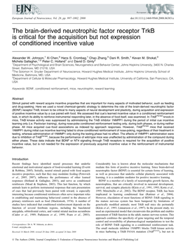 The Brain-Derived Neurotrophic Factor Receptor Trkb Is Critical for the Acquisition but Not Expression of Conditioned Incentive Value