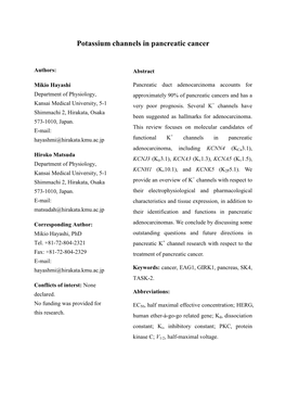 Potassium Channels in Pancreatic Cancer