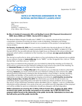 Notice of Proposed Amendments to the National Motor Freight Classification®