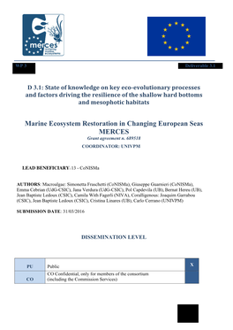 Marine Ecosystem Restoration in Changing European Seas MERCES Grant Agreement N