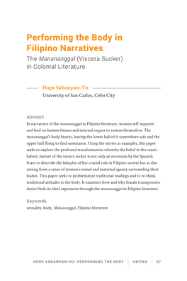 Performing the Body in Filipino Narratives the Manananggal (Viscera Sucker) in Colonial Literature