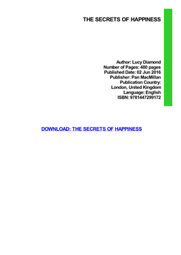 {Dоwnlоаd/Rеаd PDF Bооk} the Secrets of Happiness