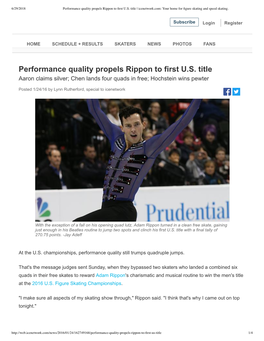 Performance Quality Propels Rippon to First U.S. Title Aaron Claims Silver; Chen Lands Four Quads in Free; Hochstein Wins Pewter