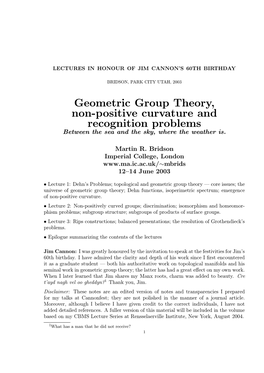 Geometric Group Theory, Non-Positive Curvature and Recognition Problems Between the Sea and the Sky, Where the Weather Is
