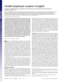 Variable Lymphocyte Receptors in Hagfish