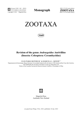 Revision of the Genus Andraegoidus Aurivillius (Insecta: Coleoptera: Cerambycidae)