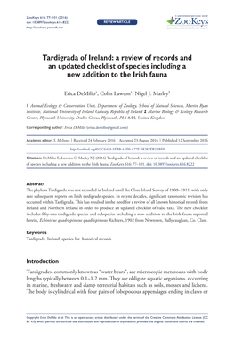 ﻿Tardigrada of Ireland: a Review of Records and an Updated Checklist Of