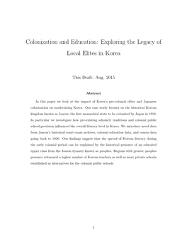 Colonization and Education: Exploring the Legacy of Local Elites in Korea