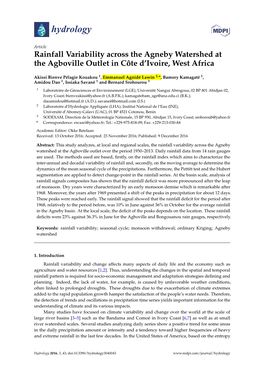 Rainfall Variability Across the Agneby Watershed at the Agboville Outlet in Côte D’Ivoire, West Africa