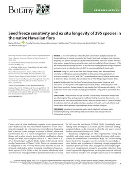 Seed Freeze Sensitivity and Ex Situ Longevity of 295 Species in the Native Hawaiian Flora