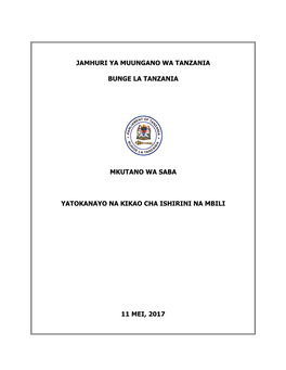 Jamhuri Ya Muungano Wa Tanzania Bunge La Tanzania Mkutano Wa