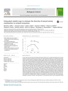 Using Plant Volatile Traps to Estimate the Diversity of Natural Enemy Communities in Orchard Ecosystems ⇑ Nicholas J