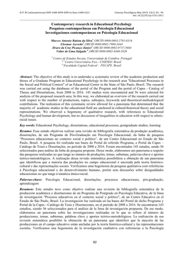 Contemporary Research in Educational Psychology Pesquisas Contemporâneas Em Psicologia Educacional Investigaciones Contemporáneas En Psicología Educacional