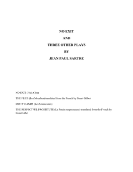 No Exit and Three Other Plays by Jean Paul Sartre