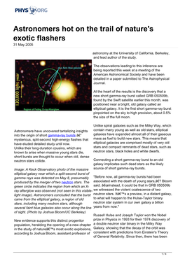 Astronomers Hot on the Trail of Nature's Exotic Flashers 31 May 2005