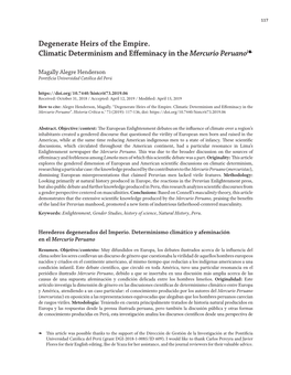 Degenerate Heirs of the Empire. Climatic Determinism and Effeminacy in Themercurio Peruano❧