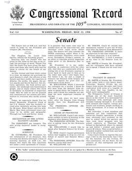 Congressional Record United States Th of America PROCEEDINGS and DEBATES of the 105 CONGRESS, SECOND SESSION