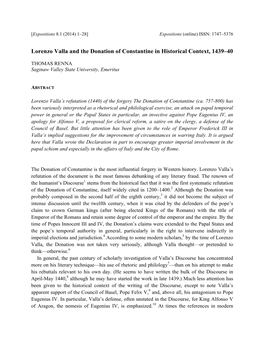 Lorenzo Valla and the Donation of Constantine in Historical Context, 1439–40