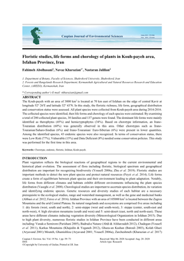 Floristic Studies, Life Forms and Chorology of Plants in Kouh-Payeh Area, Isfahan Province, Iran