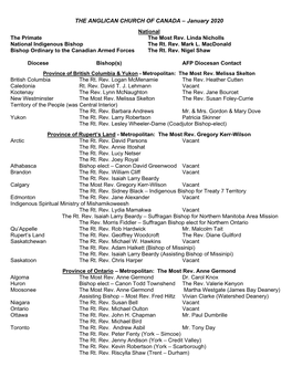 January 2020 National the Primate the Most Rev