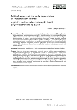 Political Aspects of the Early Implantation of Protestantism in Brazil Aspectos Políticos Da Implantação Inicial Do Protestantismo No Brasil