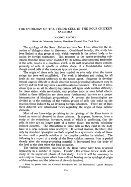 The Cytology of the Tumor Cell in the Rous Chicken Sarcoma