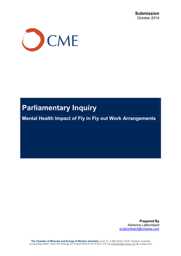 Parliamentary Inquiry Mental Health Impact of Fly in Fly out Work Arrangements