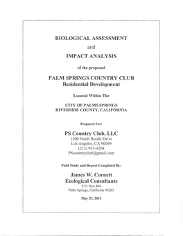 BIOLOGICAL ASSESSMENT and IMPACT ANALYSIS