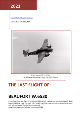 The Last Flight of Beaufort W.6530, Which Crashed Into Barnstaple Bay Off North Devon on 10 June 1941