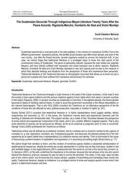 The Guatemalan Genocide Through Indigenous Mayan Literature Twenty Years After the Peace Accords: Rigoberta Menchú, Humberto Ak´Abal and Victor Montejo