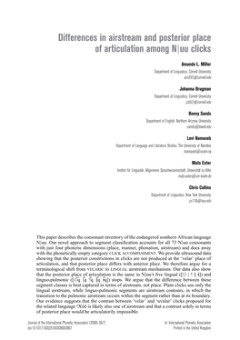 Differences in Airstream and Posterior Place of Articulation Among Nuu Clicks