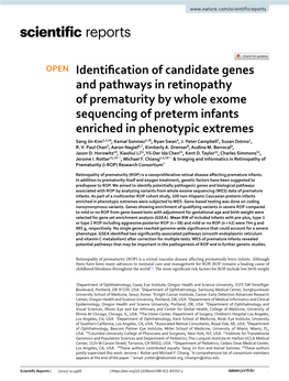 Identification of Candidate Genes and Pathways in Retinopathy Of