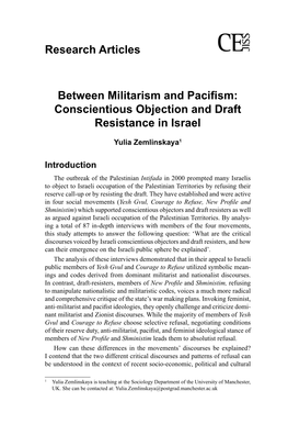 Research Articles Between Militarism and Pacifism: Conscientious