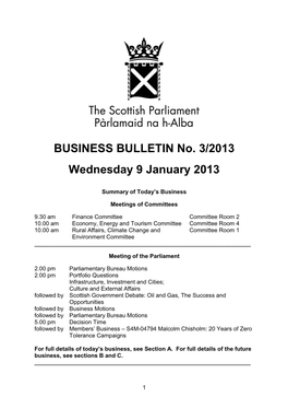 BUSINESS BULLETIN No. 3/2013 Wednesday 9 January 2013