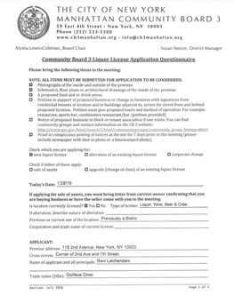 THE CITY of NEW YORK MANHATTAN COMMUNITY BOARD 3 59 East 4Th Street - New York, NY 10003 Phone (212) 533-5300 - Lnfo@Cb3manhattan.Org