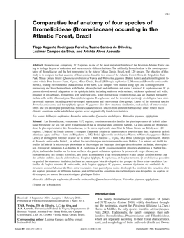 Comparative Leaf Anatomy of Four Species of Bromelioideae (Bromeliaceae) Occurring in the Atlantic Forest, Brazil