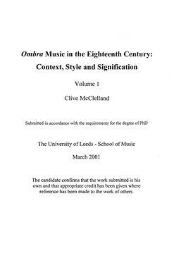 Umbra Music in the Eighteenth Century: Context, Style and Signification