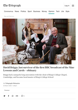David Briggs, Last Survivor of the First BBC Broadcast of the Nine Lessons
