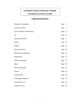 Sutherland Secondary School Course Planning Guide