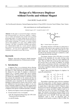 Design of a Microwave Duplexer Without Ferrite and Without Magnet