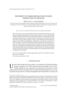 The Impact of Green Revolution on Rice Production in Vietnam