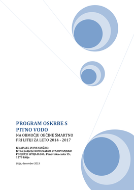 Program Oskrbe S Pitno Vodo Občina Šmartno Pri Litiji Za Leto 2014-2017