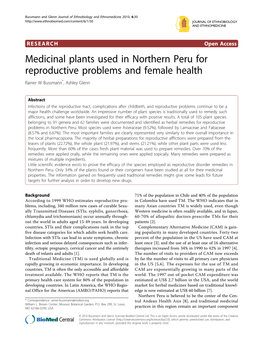 Medicinal Plants Used in Northern Peru for Reproductive Problems and Female Health Rainer W Bussmann*, Ashley Glenn