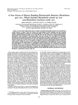 A New Genus of Marine Budding Phototrophic Bacteria, Rhodobium Gen