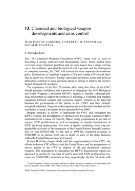 Chemical and Biological Weapon Developments and Arms Control