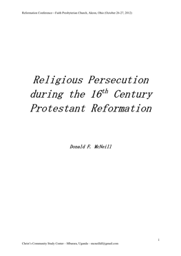 Religious Persecution During the 16Th Century Protestant Reformation