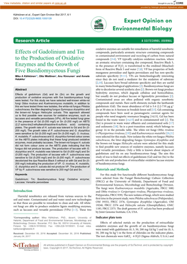 Effects of Gadolinium and Tin to the Production of Oxidative Enzymes and the Growth of Five Basidiomycetous Fungi