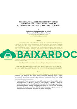 Rise of Nationalism in the Ottoman Empire: How Did Ottoman Government Respond to the Bulgarian National Movement 1839-1870?♣